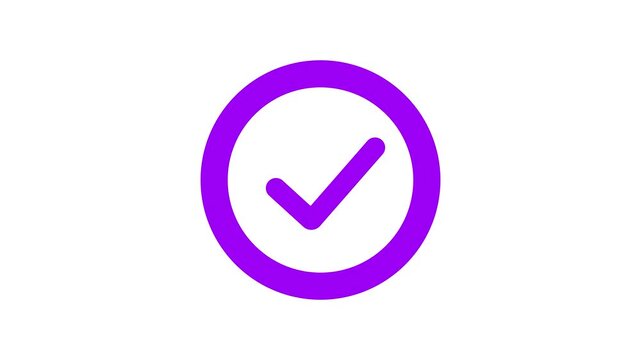 Purple Check Mark Within a Circle on White Background Signifying Approval and Success stock