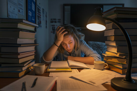 Student studying late at night
