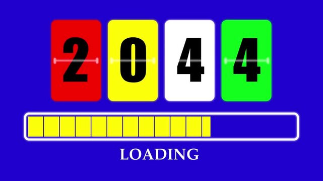 2044 Number Flip Loading Animation with Progress Bar. Futuristic Countdown Background 4K.