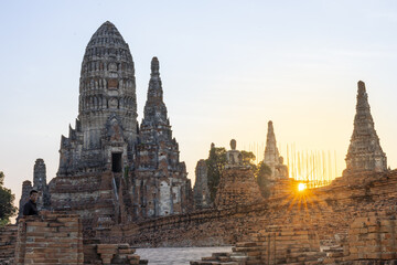 Fototapeta premium Majestic ancient temple ruin architecture standing tall during peaceful sunrise with stone monument landmark element showing great historical beauty and cultural heritage value