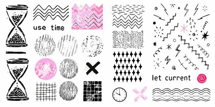 Hand drawn doodles featuring hourglasses patterns and text about time