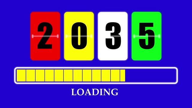 2035 Number Flip Loading Animation with Progress Bar. Futuristic Countdown Background 4K.