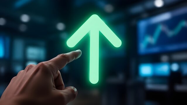 Success direction and business development with glowing upward arrow