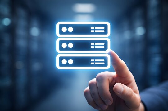 Cloud database and data center storage with server rack icon