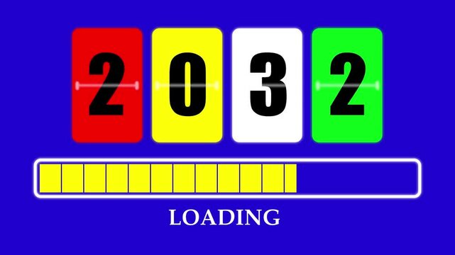 2032 Number Flip Loading Animation with Progress Bar. Futuristic Countdown Background 4K.