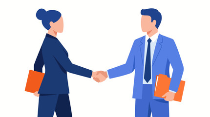 Fototapeta premium Professional handshake between two business executives in suits, signaling collaboration and agreement in a corporate meeting