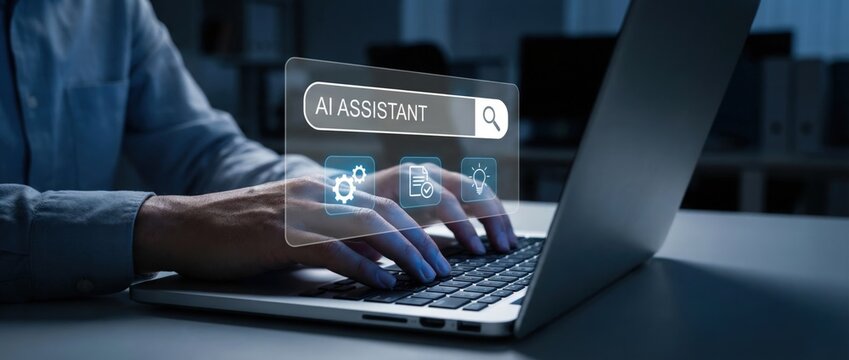 Exploring the future of work ai assistant technology office environment digital innovation remote work close-up view efficiency and automation in business