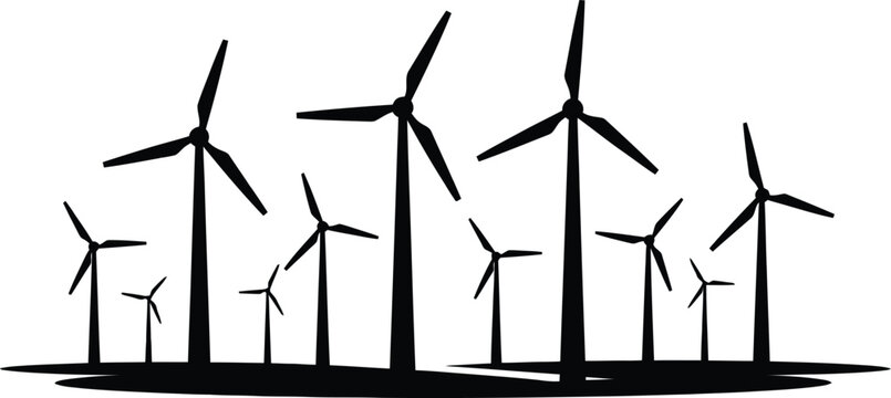 Wind turbine silhouette farm a black and white illustration of renewable energy sources