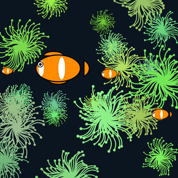 Abstract Marine Life Illustration Clownfish Undersea
