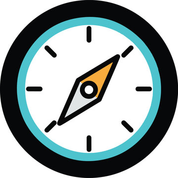 Flat Vector Compass Icon with Teal Frame