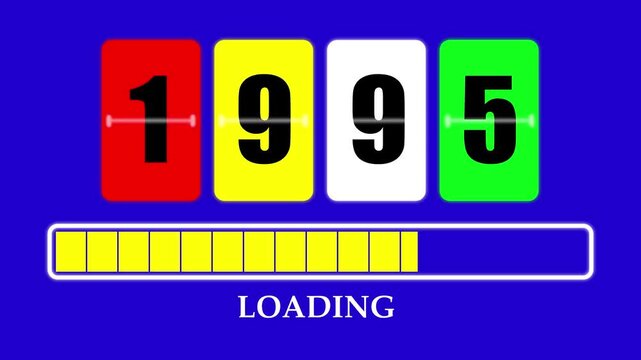 1995 Number Flip Loading Animation with Progress Bar. Futuristic Countdown Background 4K.