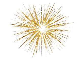 Obraz premium A colorful firework exploding in mid-air, surrounded by vibrant gold sparks against a clean white background