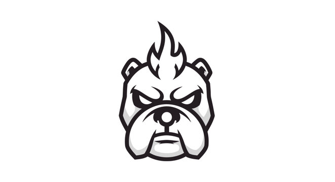 Aggressive bulldog mascot logo with mohawk on white background