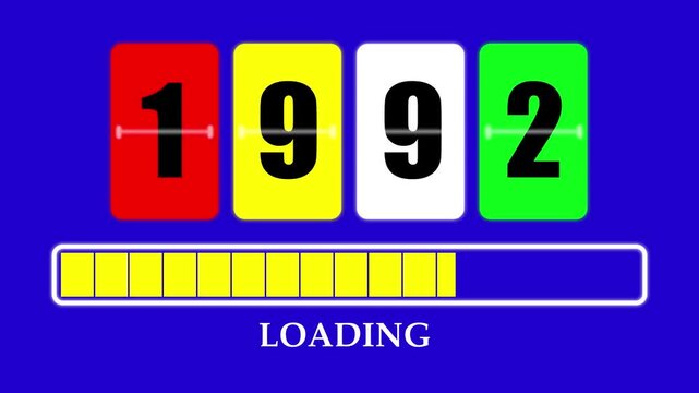 1992 Number Flip Loading Animation with Progress Bar. Futuristic Countdown Background 4K.