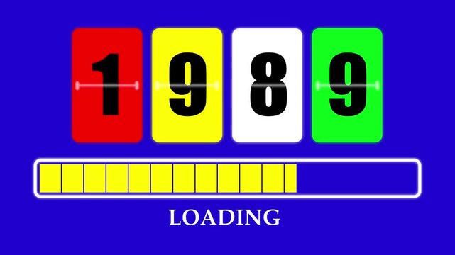 1989 Number Flip Loading Animation with Progress Bar. Futuristic Countdown Background 4K.