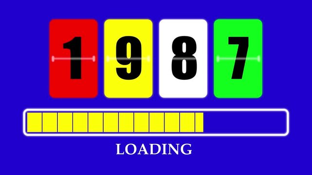 1987 Number Flip Loading Animation with Progress Bar. Futuristic Countdown Background 4K.