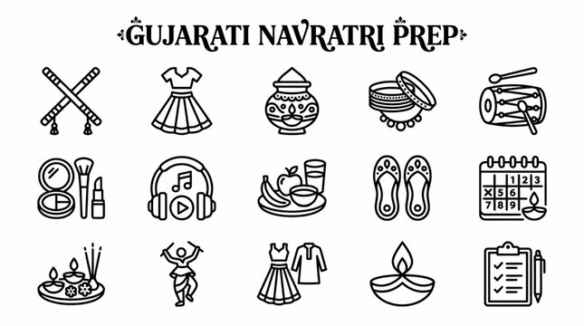 Gujarati Navratri Preparation Icons Set