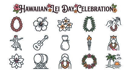 Obraz premium Hawaiian Lei Day Celebration Icons - Aloha Spirit