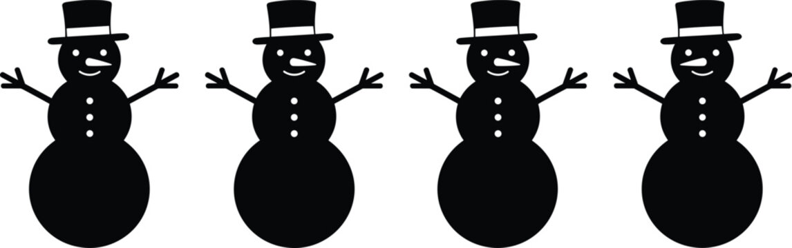 Snowman silhouette vector, winter holiday icon, Christmas snowman design, festive decoration graphic, seasonal illustration, cartoon snowman art, cheerful winter