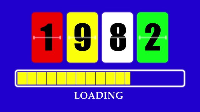 1982 Number Flip Loading Animation with Progress Bar. Futuristic Countdown Background 4K.