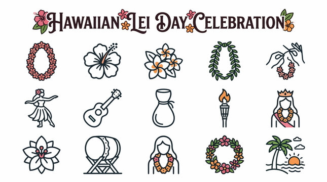 Hawaiian Lei Day Celebration Icons - Aloha Spirit