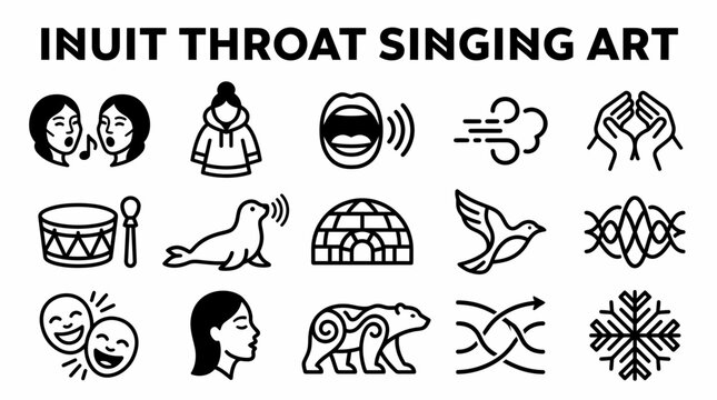 Inuit Throat Singing Art Icons Set