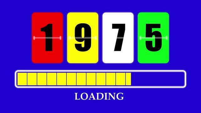 1975 Number Flip Loading Animation with Progress Bar. Futuristic Countdown Background 4K.