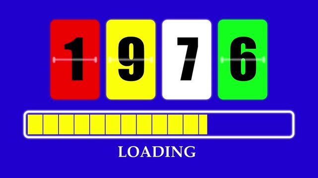 1976 Number Flip Loading Animation with Progress Bar. Futuristic Countdown Background 4K.