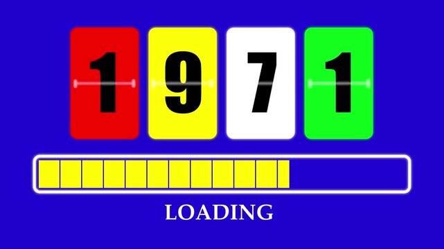1971 Number Flip Loading Animation with Progress Bar. Futuristic Countdown Background 4K.