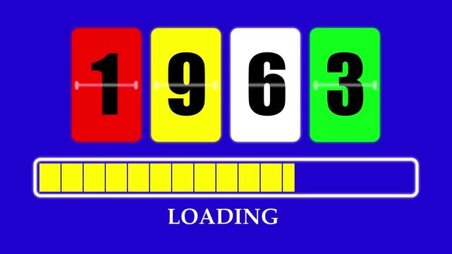 1963 Number Flip Loading Animation with Progress Bar. Futuristic Countdown Background 4K.