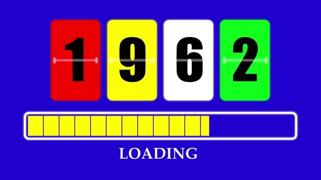 1962 Number Flip Loading Animation with Progress Bar. Futuristic Countdown Background 4K.