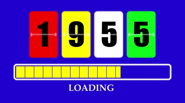 1955 Number Flip Loading Animation with Progress Bar. Futuristic Countdown Background 4K.