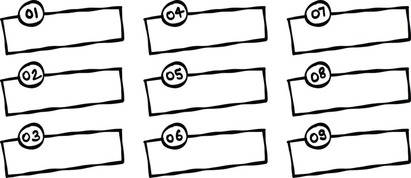 Simple lined boxes with numbered circles. Black outlines frame each rectangle clearly. Numbers one through six appear in circular badges