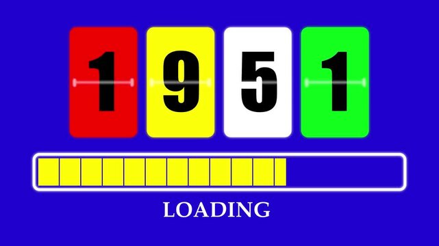 1951 Number Flip Loading Animation with Progress Bar. Futuristic Countdown Background 4K.