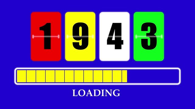 1943 Number Flip Loading Animation with Progress Bar. Futuristic Countdown Background 4K.