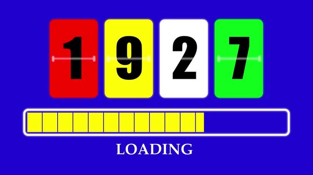 1927 Number Flip Loading Animation with Progress Bar. Futuristic Countdown Background 4K.