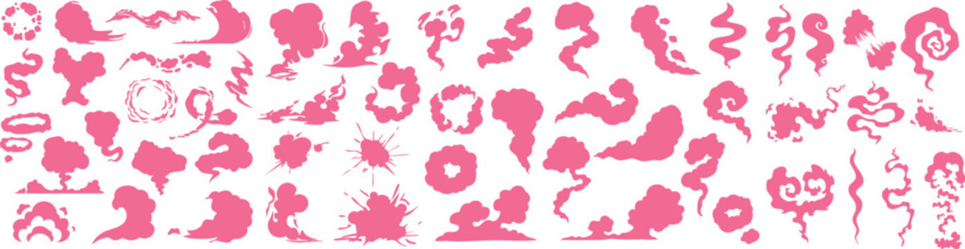 Modern smoke and fog effect shapes collection with abstract flowing vapor elements in clean vector style transparent 