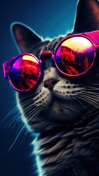 Cat wearing glasses sunglasses portrait mammal.