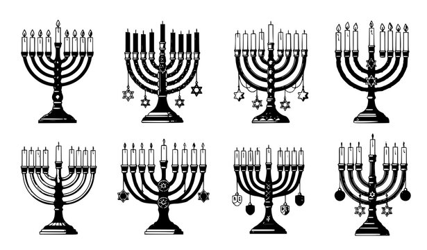 Hanukkah menorah vector set jewish candles holiday illustration