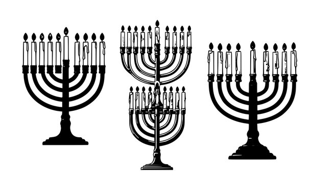 Hanukkah menorah vector illustration set jewish candles festive design