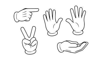 Fototapeta premium White glove cartoon hands vector set gesture icons pointing waving