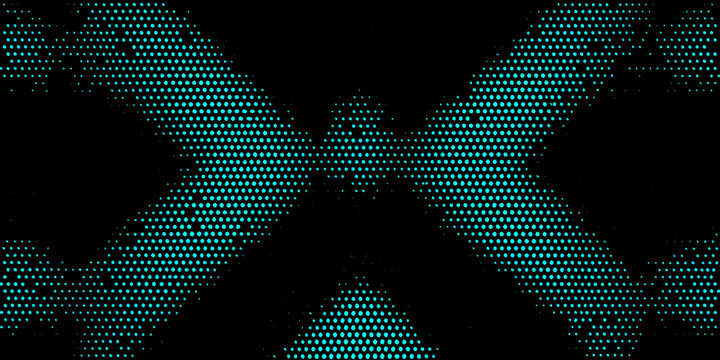 Abstract teal pixelated pattern forming a central downward shape