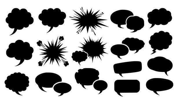 Comic speech bubble vector set black chat dialog bubbles collection
