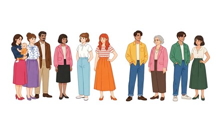 Obraz premium Diverse group of people standing in a line on white background