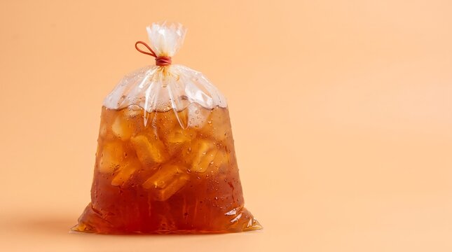 Indonesian Sweet Iced Tea Es Teh Manis Plastic Bag Pastel Background