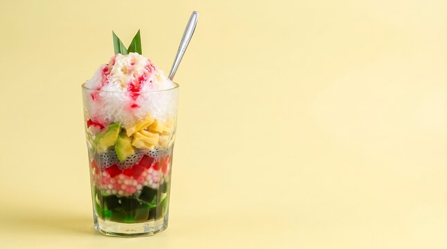 Colorful Indonesian Mixed Ice Es Campur Pastel Yellow Background