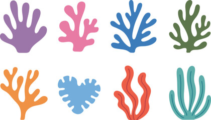 Fototapeta premium Colorful coral shapes set, abstract sea plants marine elements vector illustration collection