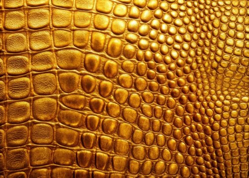 Golden crocodile leather close-up with texture and shine details