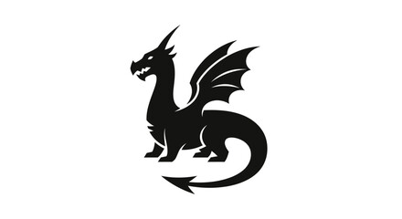 Fototapeta premium Black dragon silhouette illustration on white background for design purposes