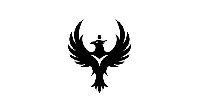 Black phoenix bird illustration on white background symbol of renewal